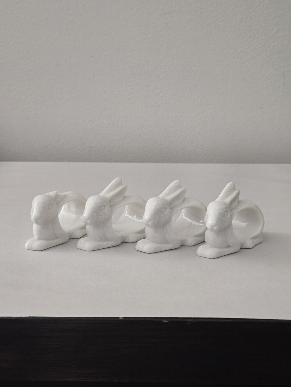 Shafford Japan White Ceramic Bunny Napkin Rings Set of 4 Easter Spring FLAW